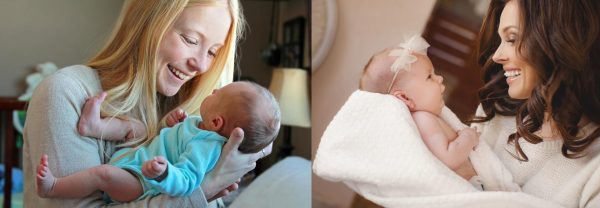 Юная мама с новорождённым мальчиком и более зрелая — с маленькой дочкой