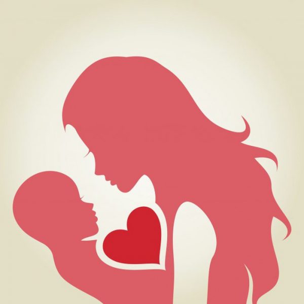 Схематическое изображение матери и сына, между ними одно сердце на двоих